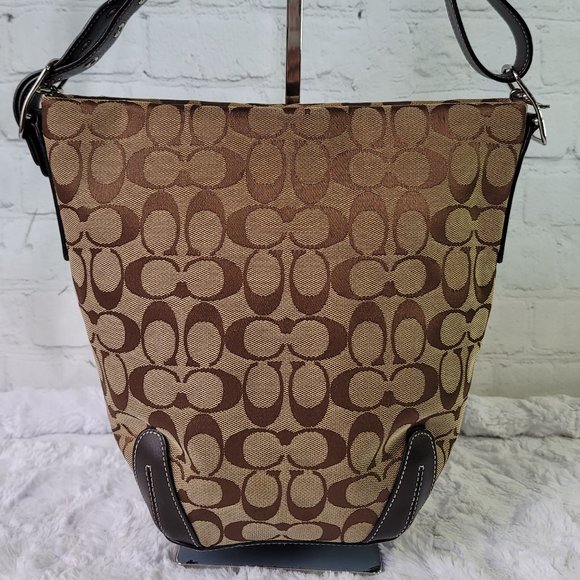 COACH 6076 Signature Jacquard Brown Canvas Bucket Shoulder Bag - Picture 4 of 14